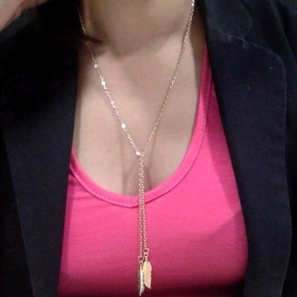 💖 2/$30 Boho Gold chain link simple dainty lariat layered leaf pendant necklace - Picture 8 of 10